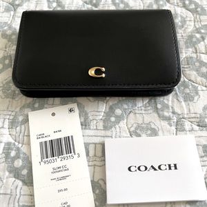 Coach Slim Card Case Black/Brass NWT